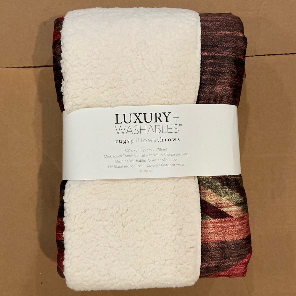 Luxury+ Washable Sherpa Throw Blanket in Cream and Multi-Color